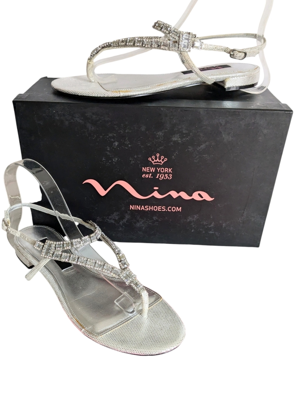 Nina Darja Silver Rhinestone Sandals Size 7